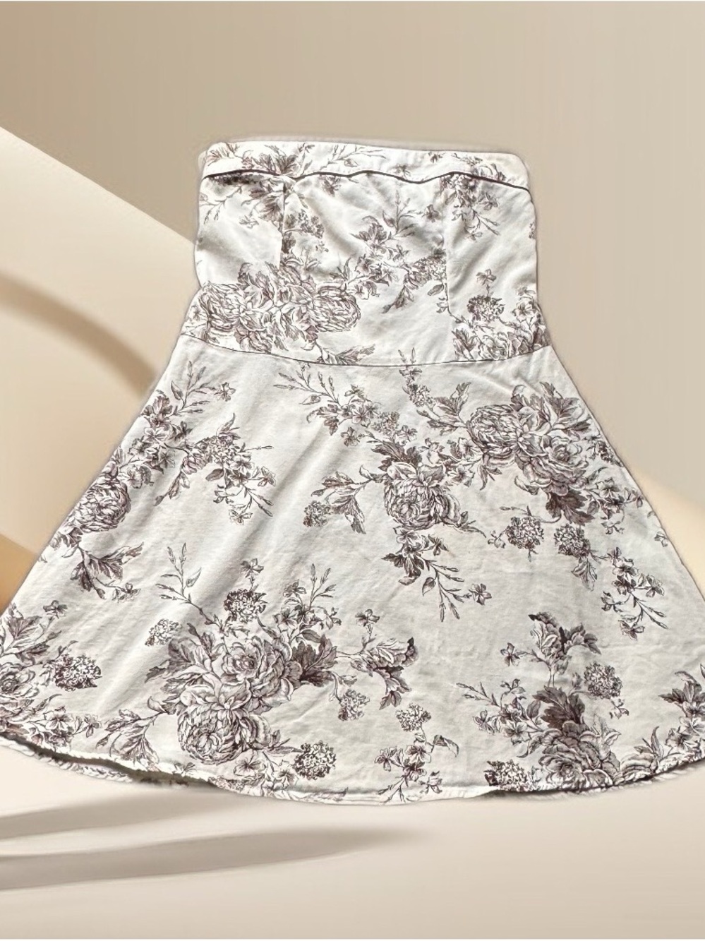 Teeze Me Strapless Floral A-Line Dress in Cream and Brown